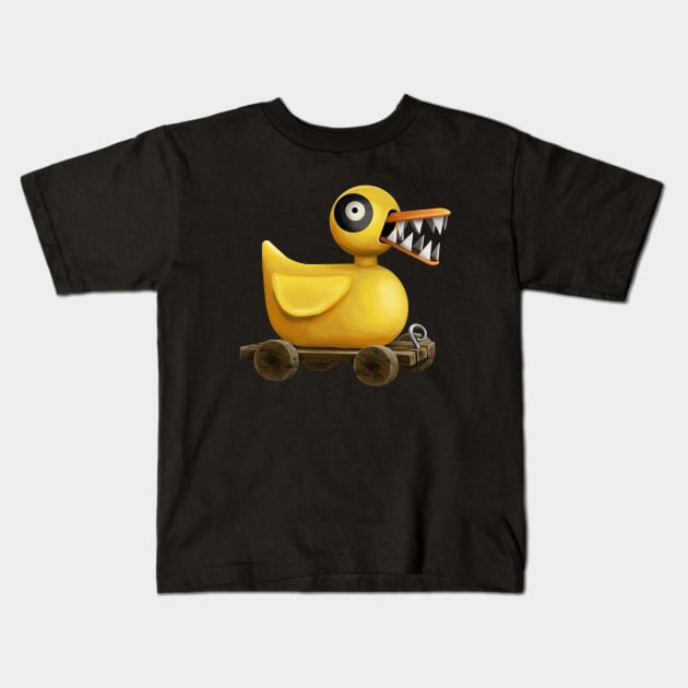 Evil Wooden Duck Toy Kids T-Shirt by Kylie Paul